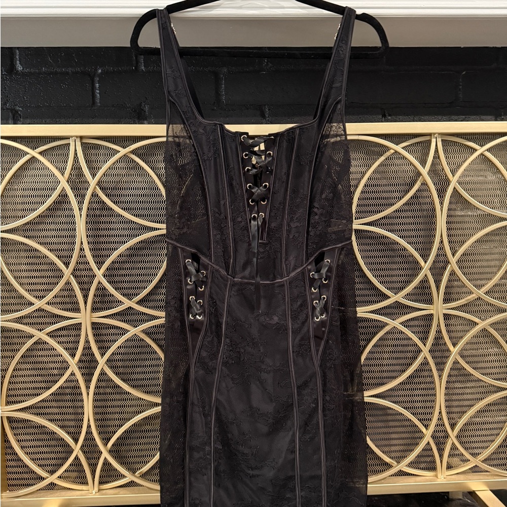 Honey Birdette Black Bustier Tie Front Mini Dress
